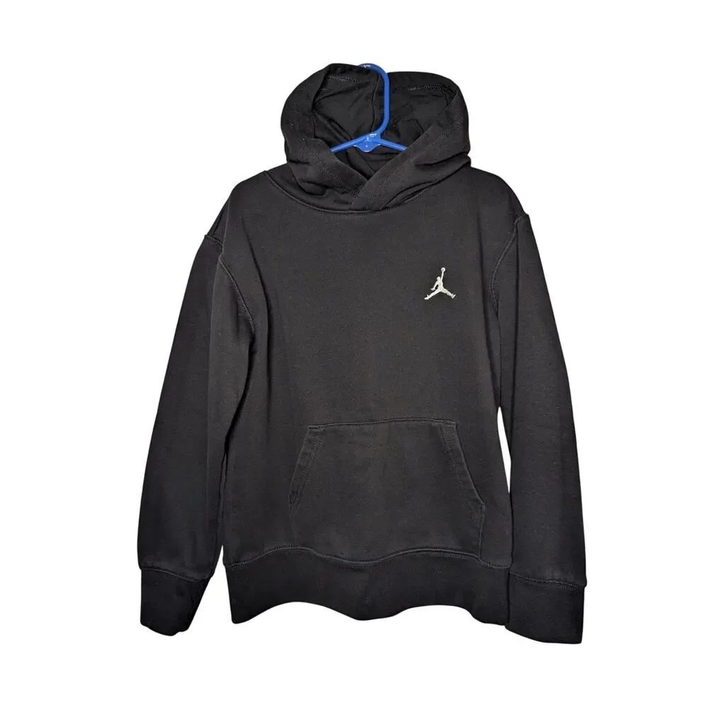 Jordan Boys Tops, Black Jordan Logo Pullover Sweatshirt Hoodie, Sz S